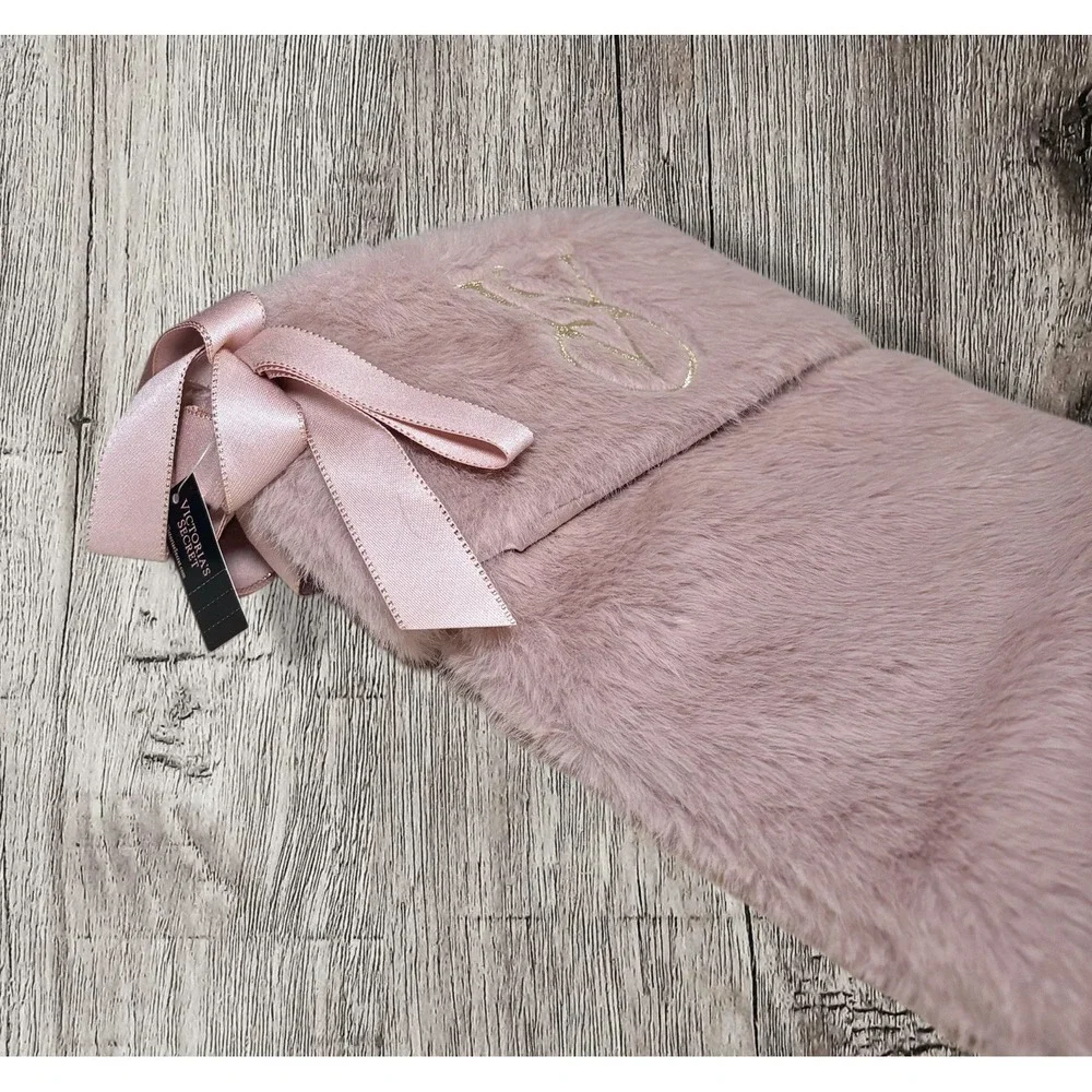VICTORIA'S SECRET FAUX FUR CHRISTMAS STOCKING BLUSH PINK MAUVE GOLD TRIM NWT